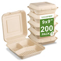 [50 COUNT]Harvest Pack 6 X 6" Compostable Clamshell Take Out Food Containers, PFAS FREE Square To go Containers with Lids, Heavy-Duty Disposable Bagasse Bento Cake Box, Eco-Friendly Sugarcane Fibers