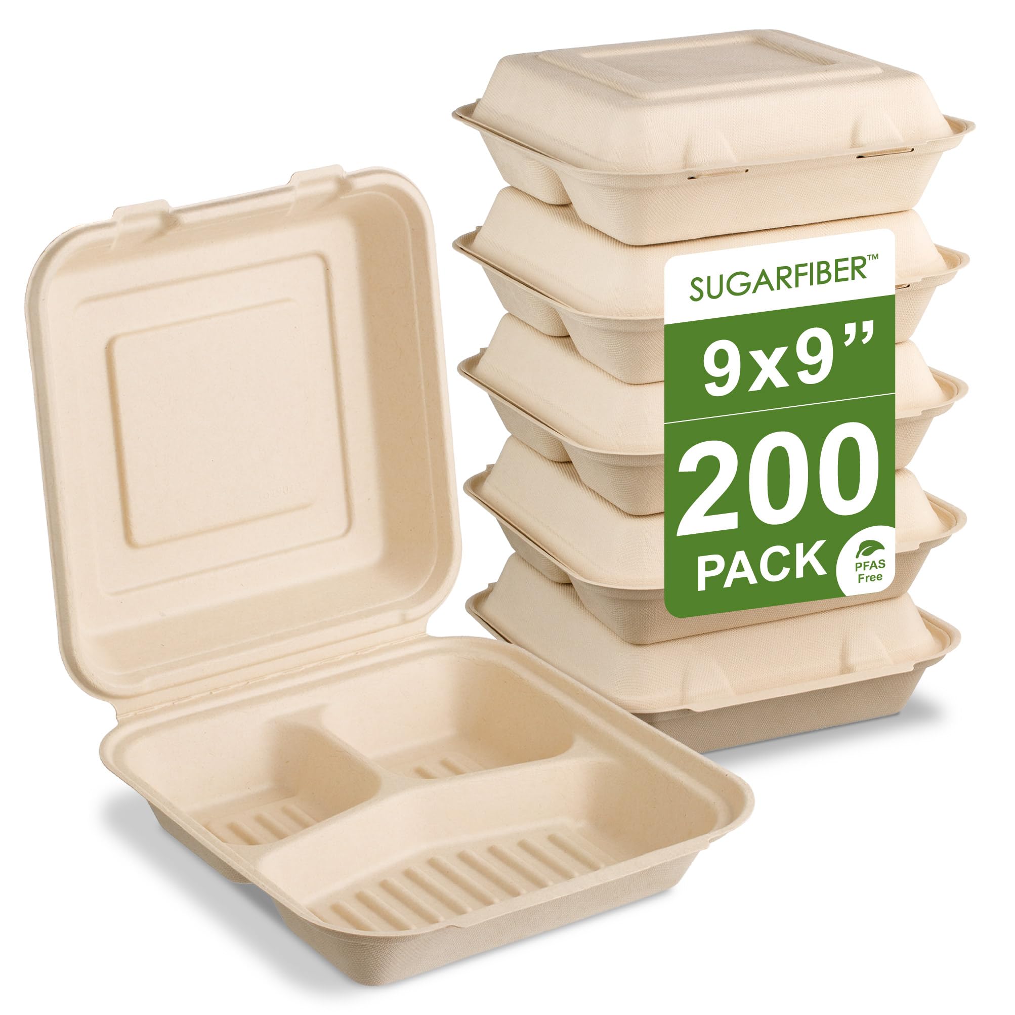 [50 COUNT]Harvest Pack 6 X 6" Compostable Clamshell Take Out Food Containers, PFAS FREE Square To go Containers with Lids, Heavy-Duty Disposable Bagasse Bento Cake Box, Eco-Friendly Sugarcane Fibers