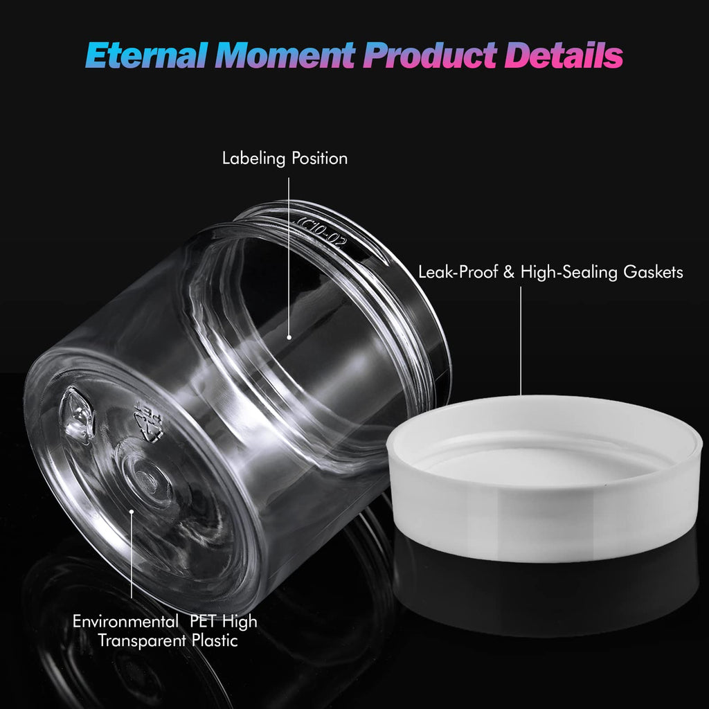 Eternal Moment 36 Pack 1 OZ Plastic Jars Round Clear Cosmetic Container Jars with Lids, Perfect for Lotion, Cream, Ointments, Makeup, Eye Shadow, Rhinestone, Samples, Pot, Travel Storage