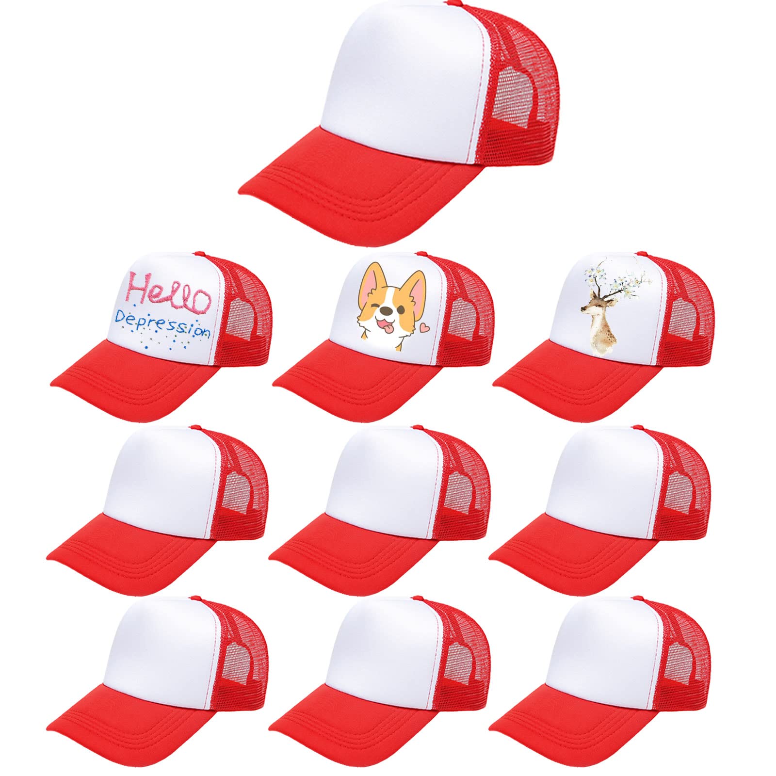 10 Pack Kids Trucker Hats Boys Girls Colorful Baseball Hats Adjustable Sublimation Blank Mesh Plain Baseball Caps
