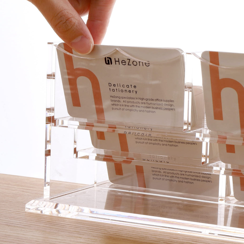 HeZone Business Card Holder for Desk Display, Clear Acrylic Cards Organizer Stand for Men and Women, Business Cards Case Rack 1 Pack, Holds 50 Cards-1 Slot