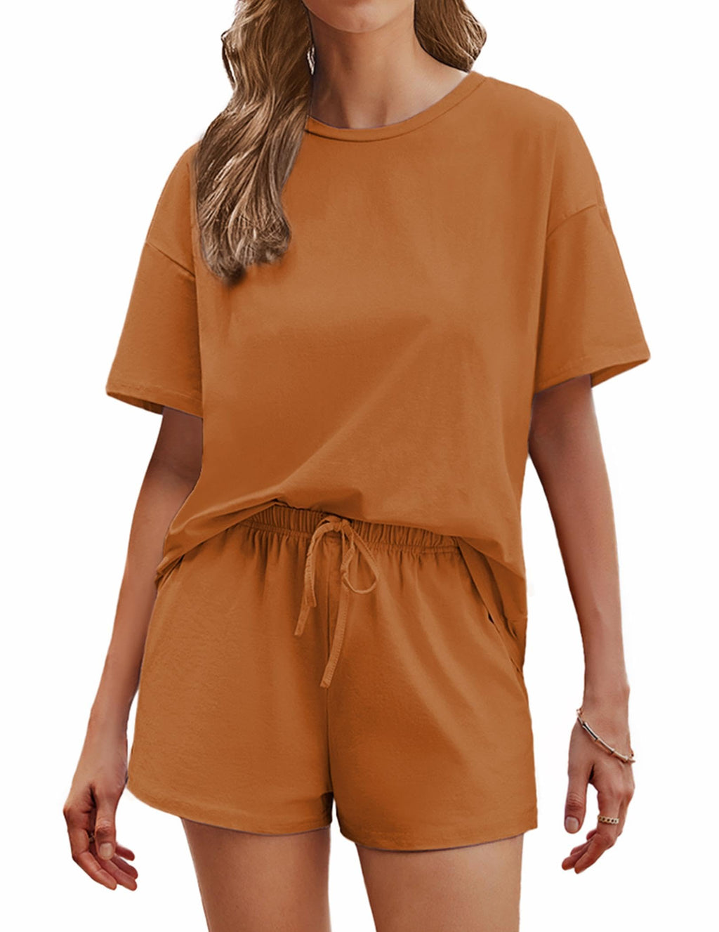 Ekouaer Cotton Pajamas Set for Womens Soft Short Sleeve Lounge Set Shorts Sleepwear Set 2 Piece Pjs Sets