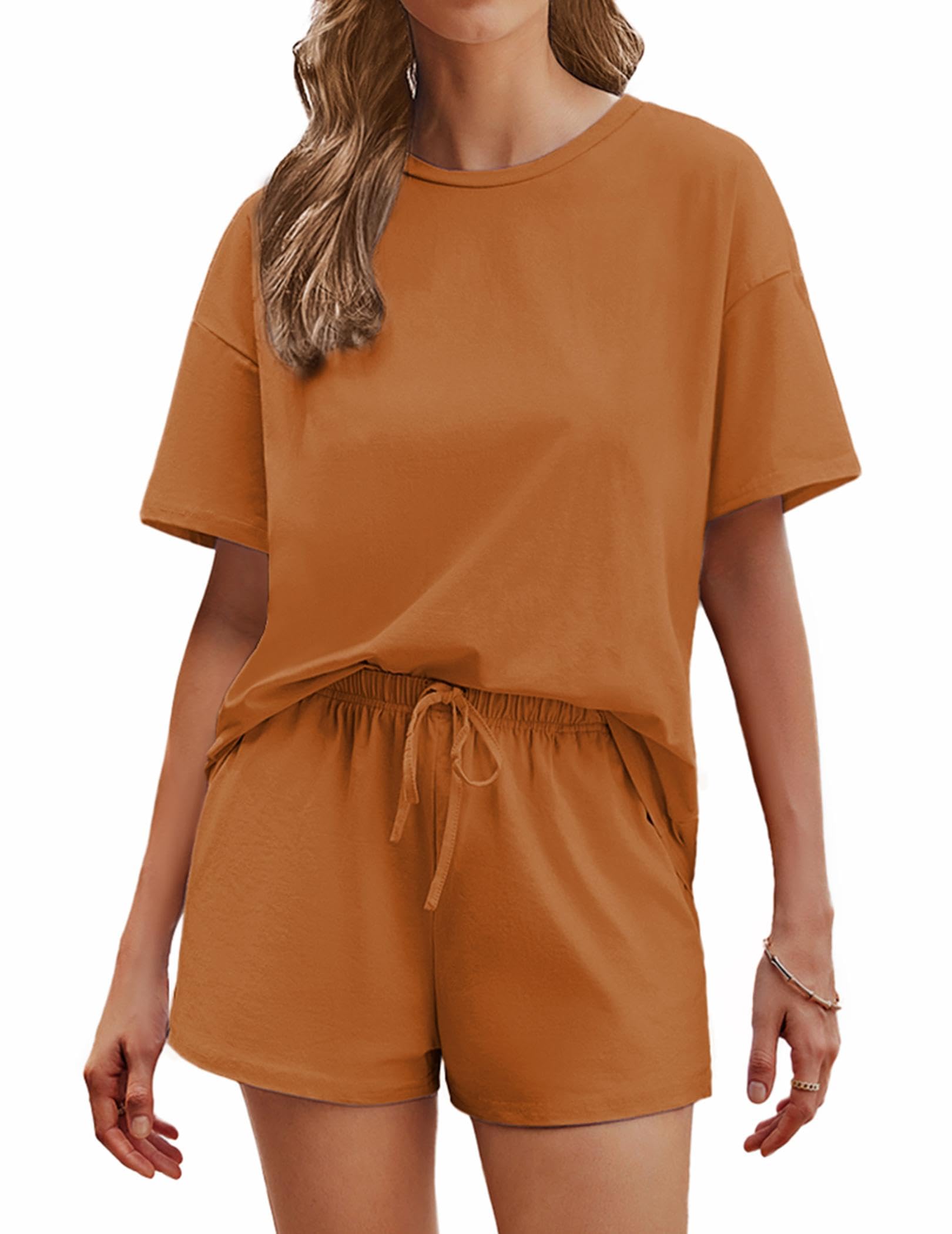 Ekouaer Cotton Pajamas Set for Womens Soft Short Sleeve Lounge Set Shorts Sleepwear Set 2 Piece Pjs Sets
