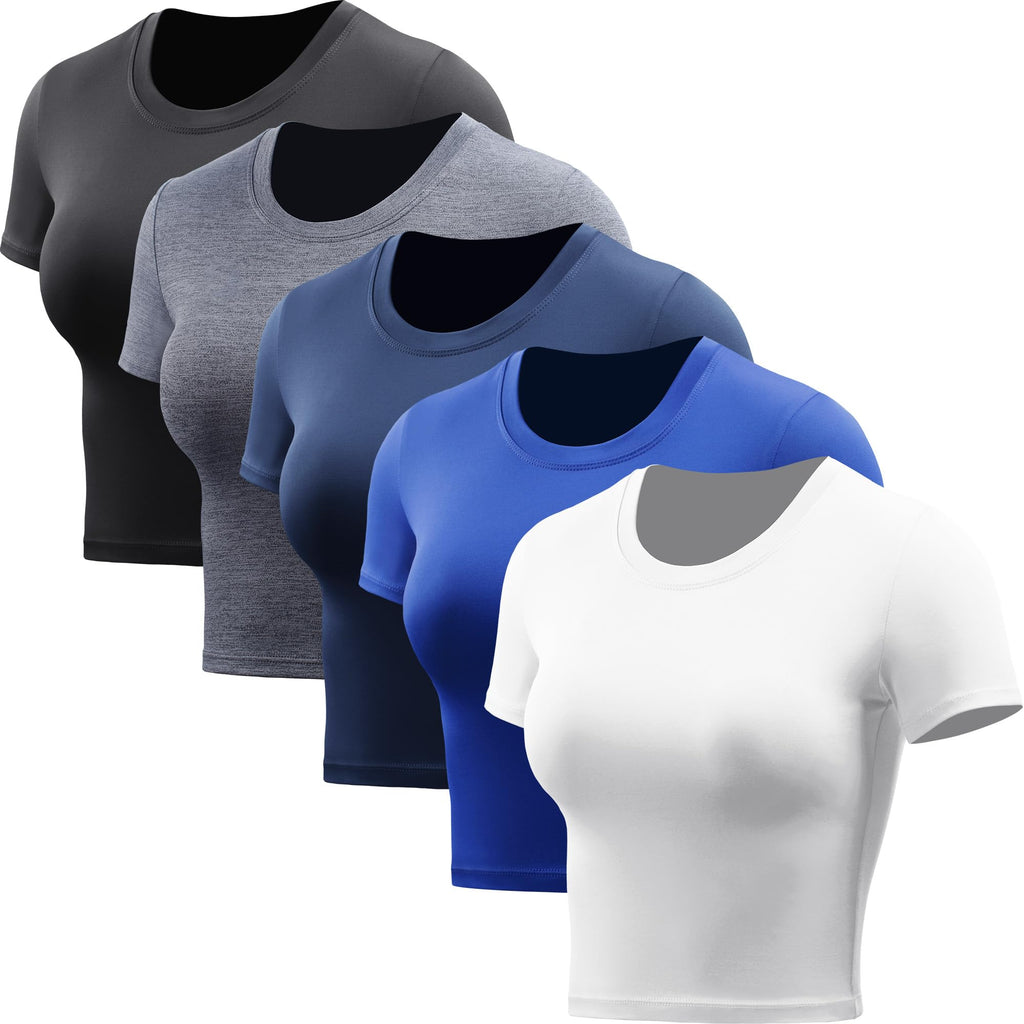 CADMUS Women's Dry Fit Crop Top Yoga Short Sleeve Shirts Crew Neck Athletic Running Tee 3 Pieces