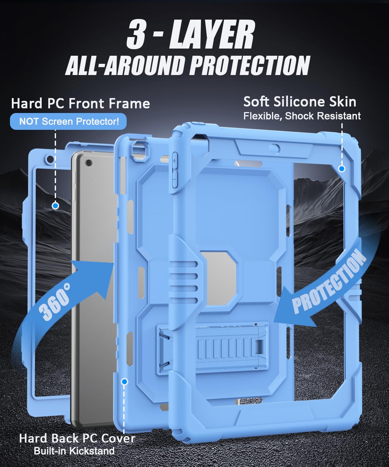OKP Case for iPad 9th/ 8th/ 7th Generation (2021/2020/2019), Heavy Duty 10.2 inch iPad Shockproof Rugged Protective Cover with Built-in Stand, Hard iPad 9 8 7 Gen Cases for Kids Girls Boys, Black