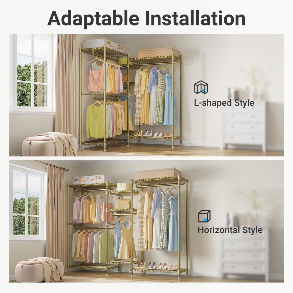 VIPEK Classic V6 Heavy Duty Clothes Rack, 7-Tier Garment Rack with Adjustable Shelves, Portable Closet Organizer with 4 Hanging Rods, Space-Saving, 850lbs Capacity, 68.9" L x 15.7" W x 76.4" H, Black