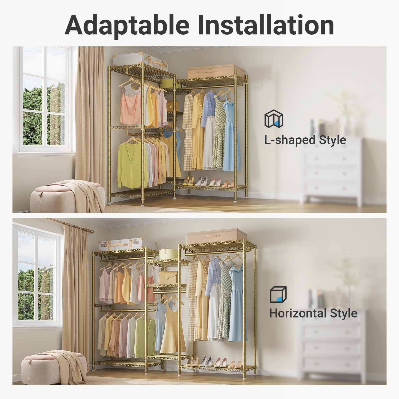 VIPEK Classic V6 Heavy Duty Clothes Rack, 7-Tier Garment Rack with Adjustable Shelves, Portable Closet Organizer with 4 Hanging Rods, Space-Saving, 850lbs Capacity, 68.9" L x 15.7" W x 76.4" H, Black
