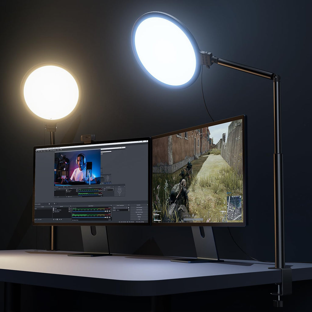 Weilisi 10.2" Desk Ring Light with Stand, 360° Rotate Desk Lamps for Home Office with C-Clamp, Flexible Height Desk Light, Adjust Arm Ring Light for Desk, Podcast, Gaming, Recording, Zoom Lighting
