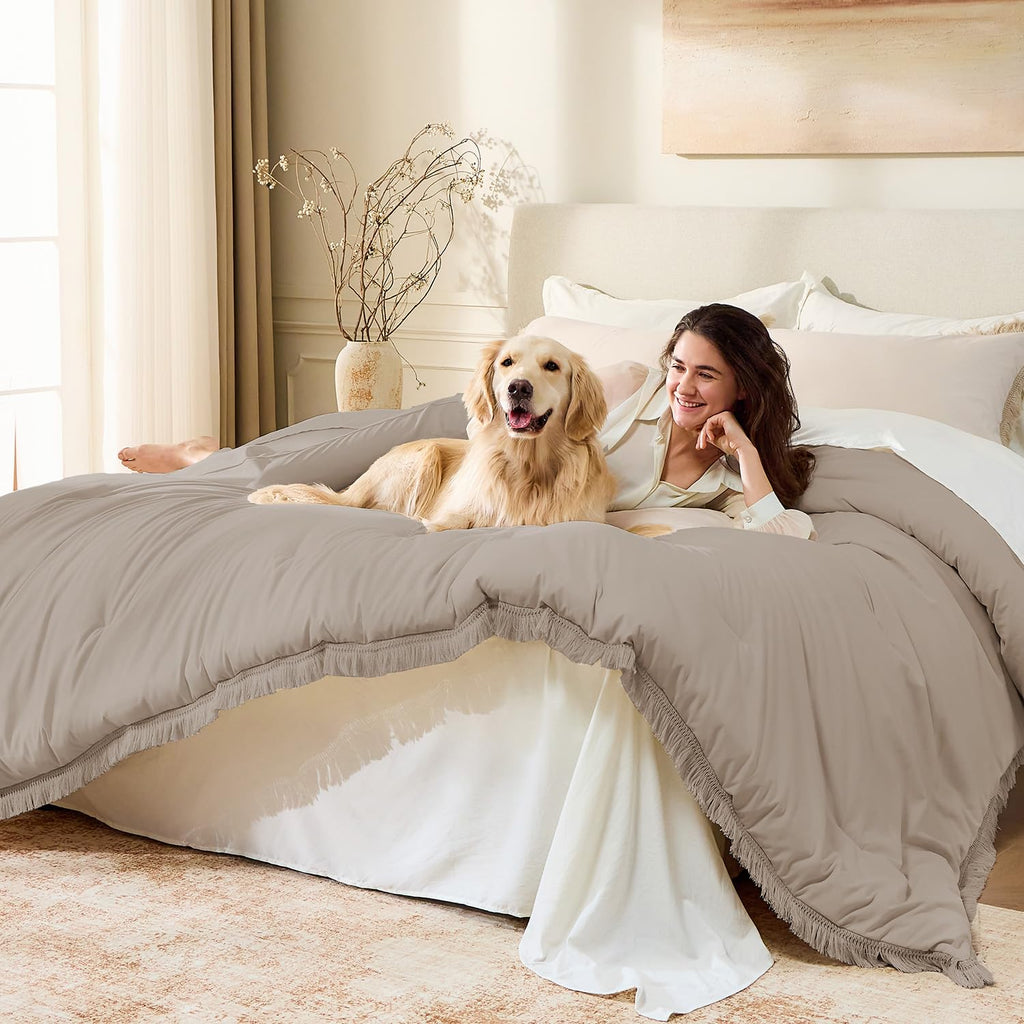 Andency Comforter Full Size Set Burnt Orange, 3 Pieces Boho Terracotta Winter Lightweight Bedding Comforter Sets, All Season Rust Tassel Bed Set (79x90In Comforter & 2 Pillowcases)