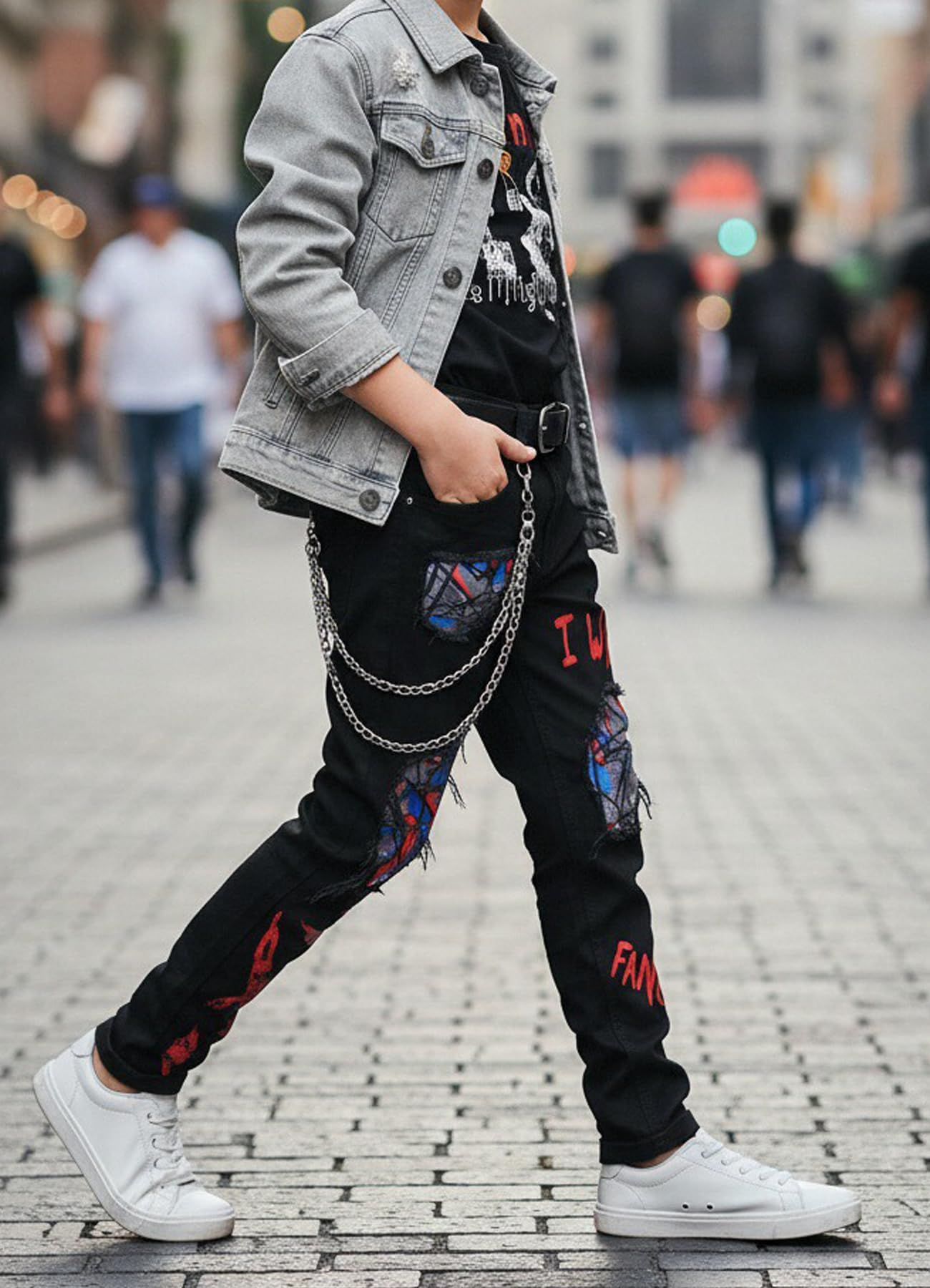 Boy's Skinny Fit Ripped Destroyed Distressed Stretch Slim Jeans Pants