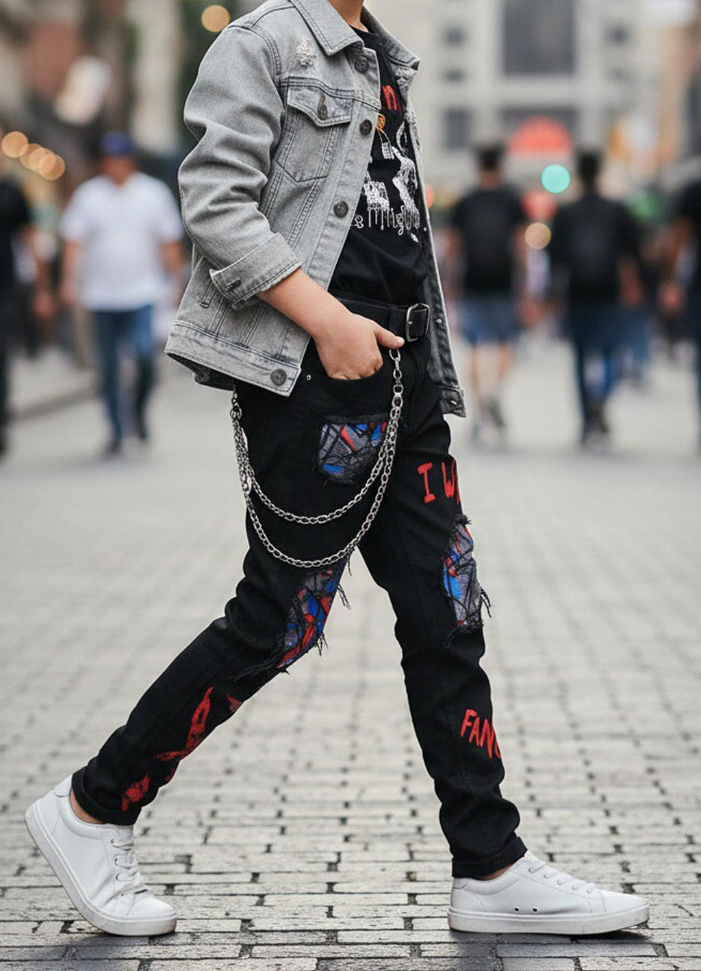 Boy's Skinny Fit Ripped Destroyed Distressed Stretch Slim Jeans Pants