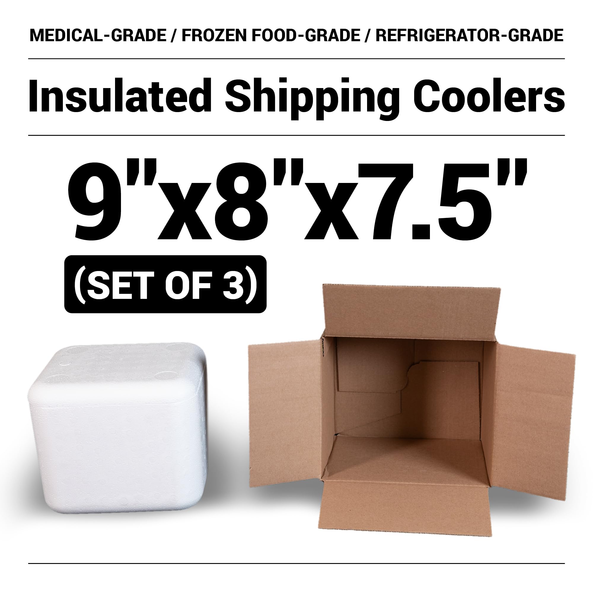 Robin II EPS Foam Cooler (Outside Dimensions: 15” x 13” x 10”) with Shipping Box - 3 Pack, Protective, Thermal, Insulated, Biodegradable, Recyclable, Shipping/Storage