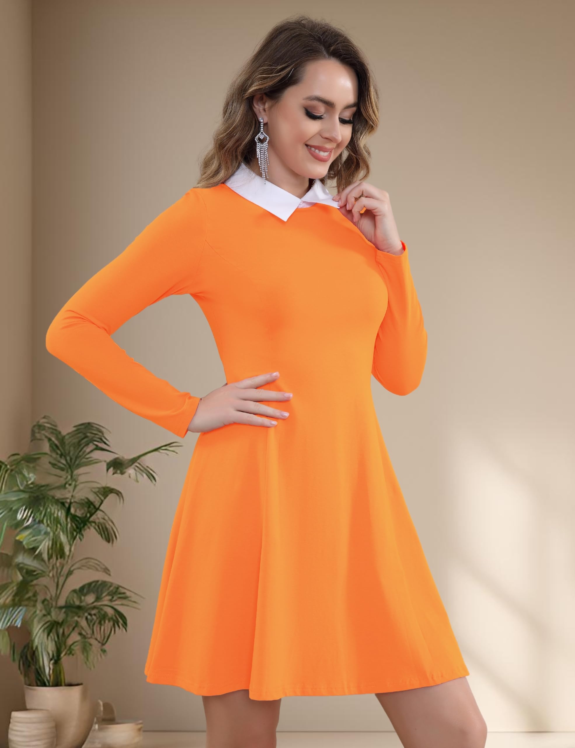 Aphratti Women's Long Sleeve Fall Dresses 2025 Casual Peter Pan Collar A Line Fit and Flare Skater Goth Dress