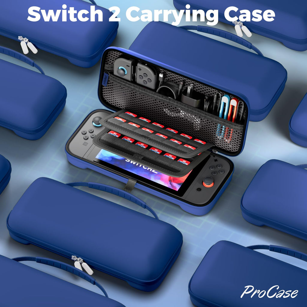 ProCase Carrying Case for Nintendo Switch 2 (2025) with 24 Game Card Slots, Hard Portable Travel Case Storage Bag Protective Pouch for 2025 Nintendo Switch 2 Console AC Adapter & Accessories -Black,L