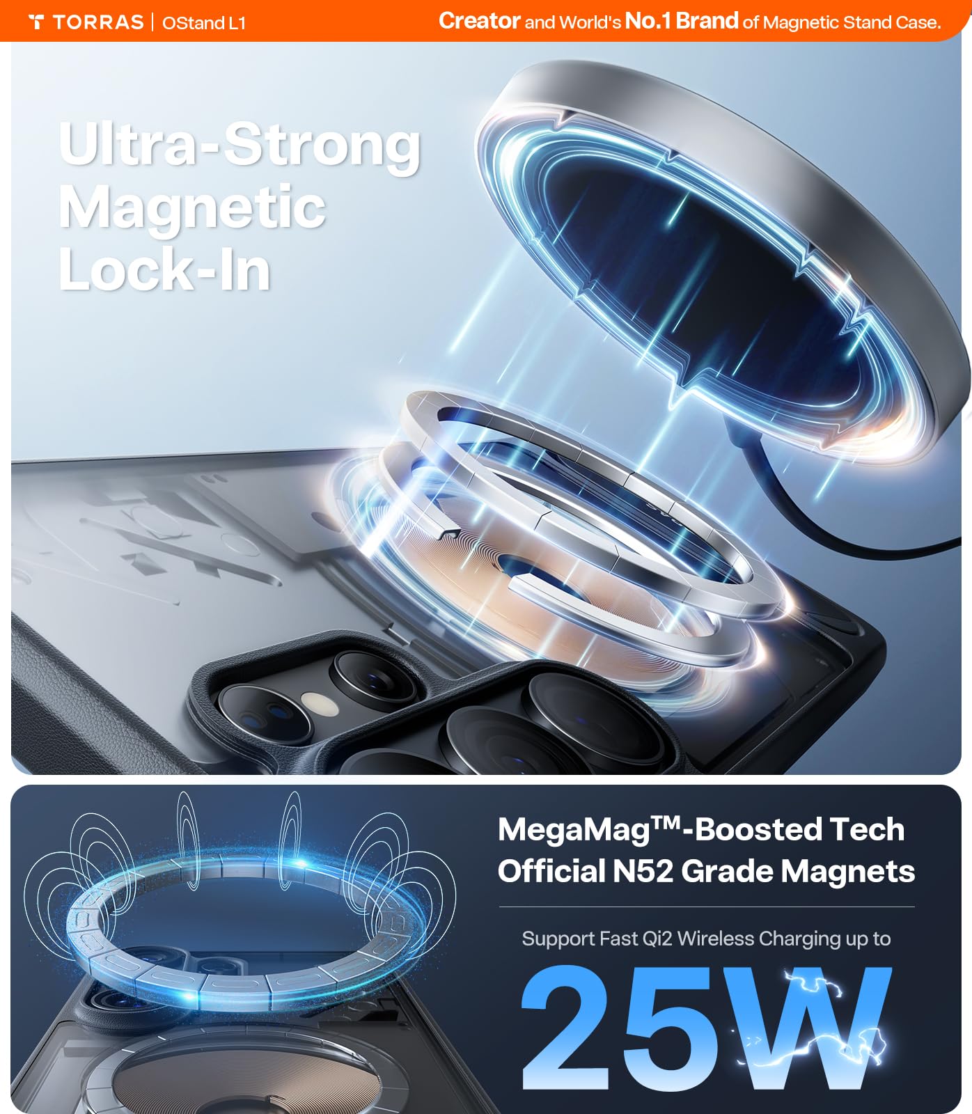 TORRAS Strong Magnetic & Seamless Stand for Samsung Galaxy S24 Ultra Case, Fit for MagSafe, Mil-Grade Drop Protection, Kickstand for Samsung Galaxy S24 Ultra Case, Translucent Back/Black Edge