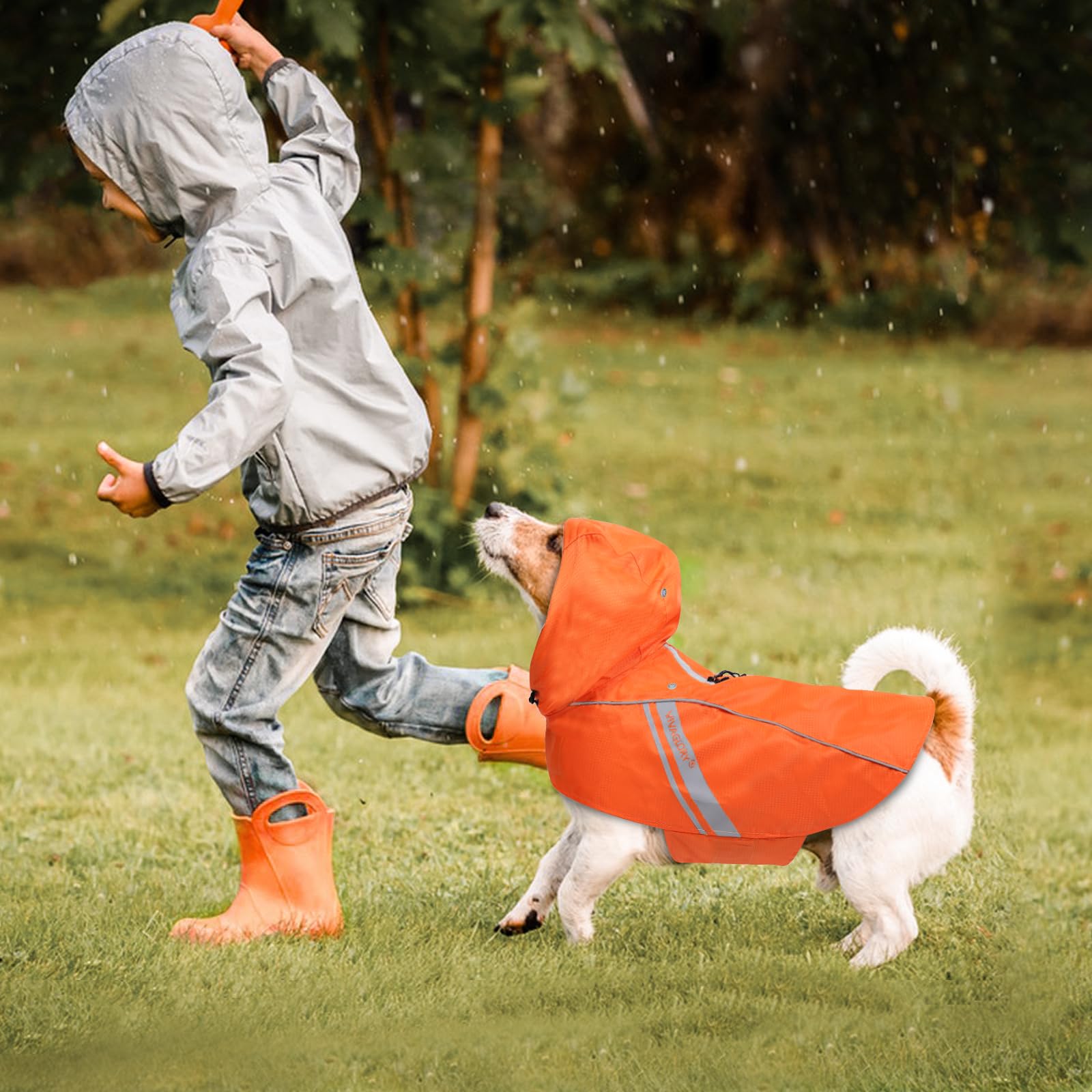 VIVAGLORY Wetoff Dog Raincoat, Rain Coat for Dog All Seasons Adventure, Rain Jacket with Harness Hole & Hood, Reflective Lightweight Waterproof for Doggy & Puppy, XXS, Blue