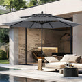 PHI VILLA 10ft Patio Umbrellas, Outdoor 3 Tier Vented Large Market Table Umbrella with 8 Sturdy Ribs and 1.5" Umbrellla Pole for Lawn Poolside Garden Terrace, Beige(No Base)