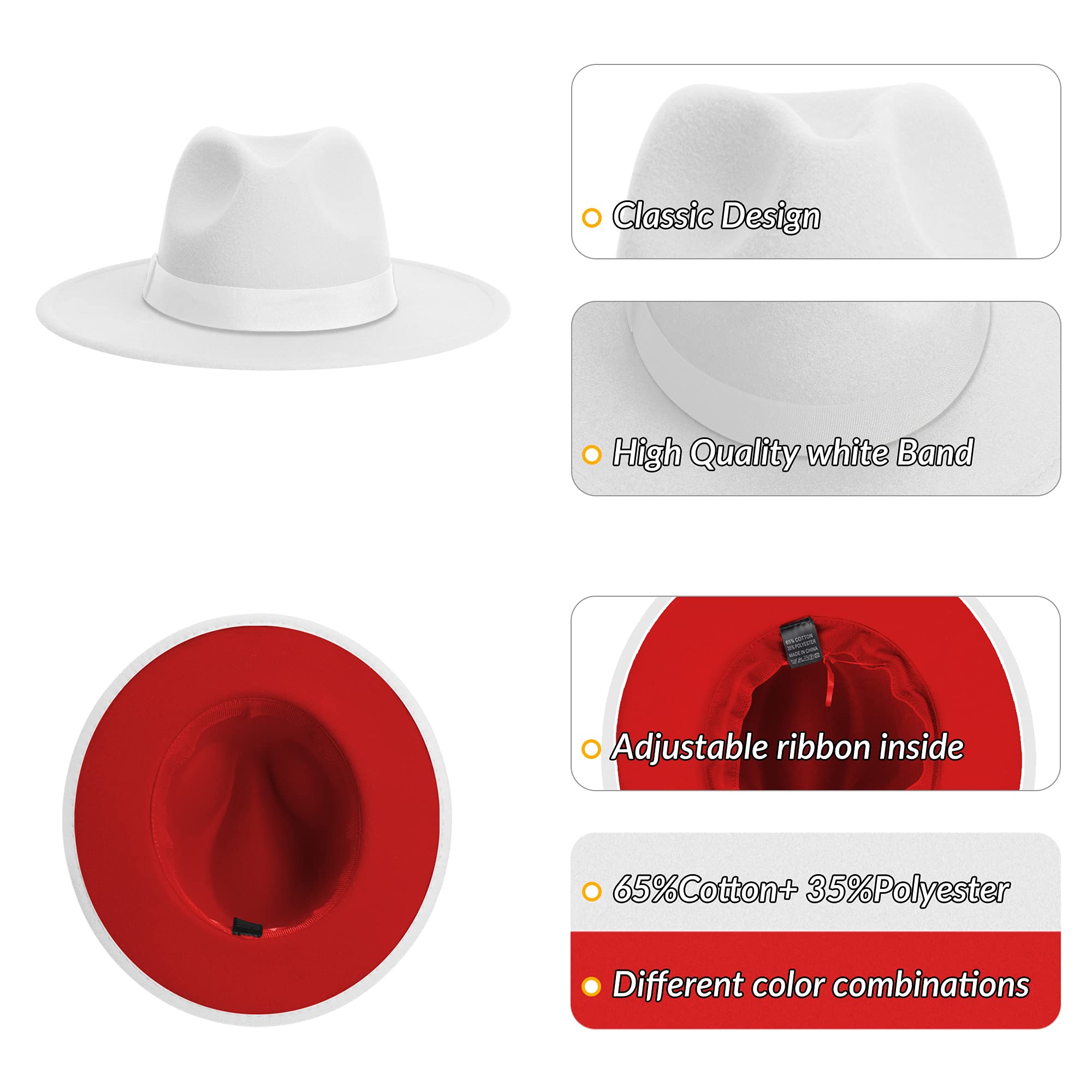 KUJUHA Fedora Hats for Mens/Womens Felt FedoraHats Two Tone Wide Brim Fedora Hats Rancher Hat