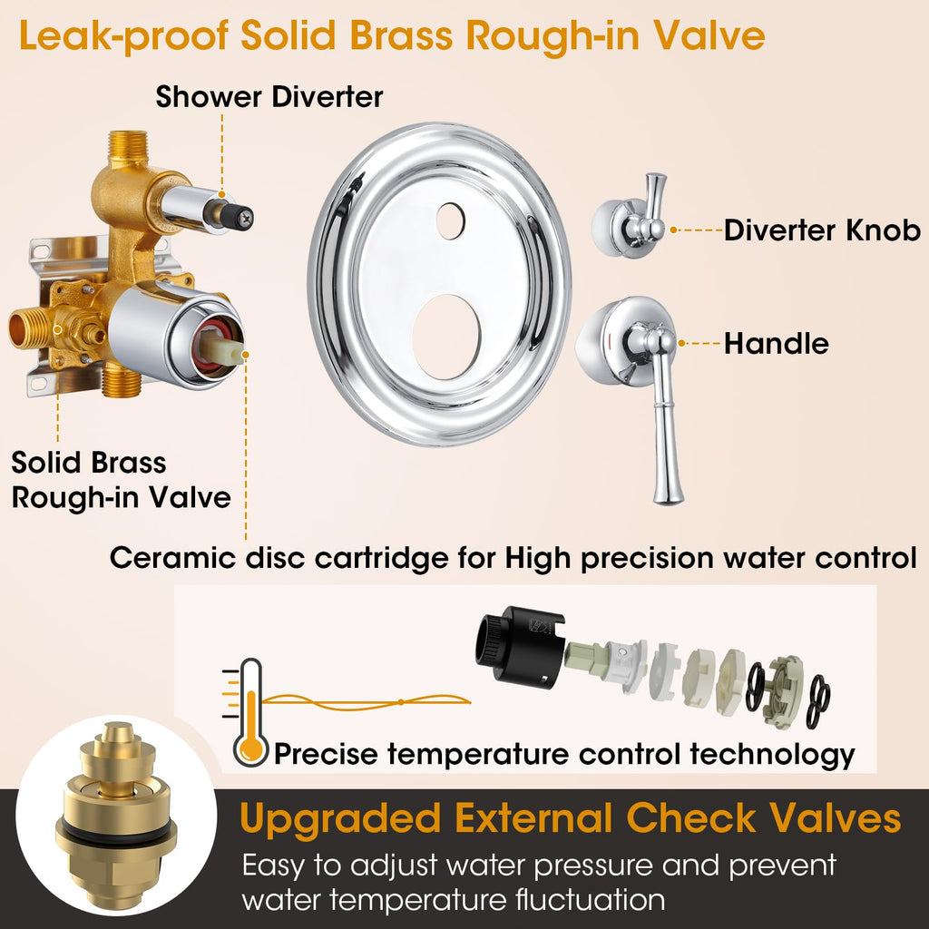 Rainfall Shower Head with Handheld Combo, Brushed Gold Shower System with Balance Pressure Valve, 9 inch Shower Head and Faucet Set, Rain Shower Head with Handheld Spray Wall Mount(B2312-BG)