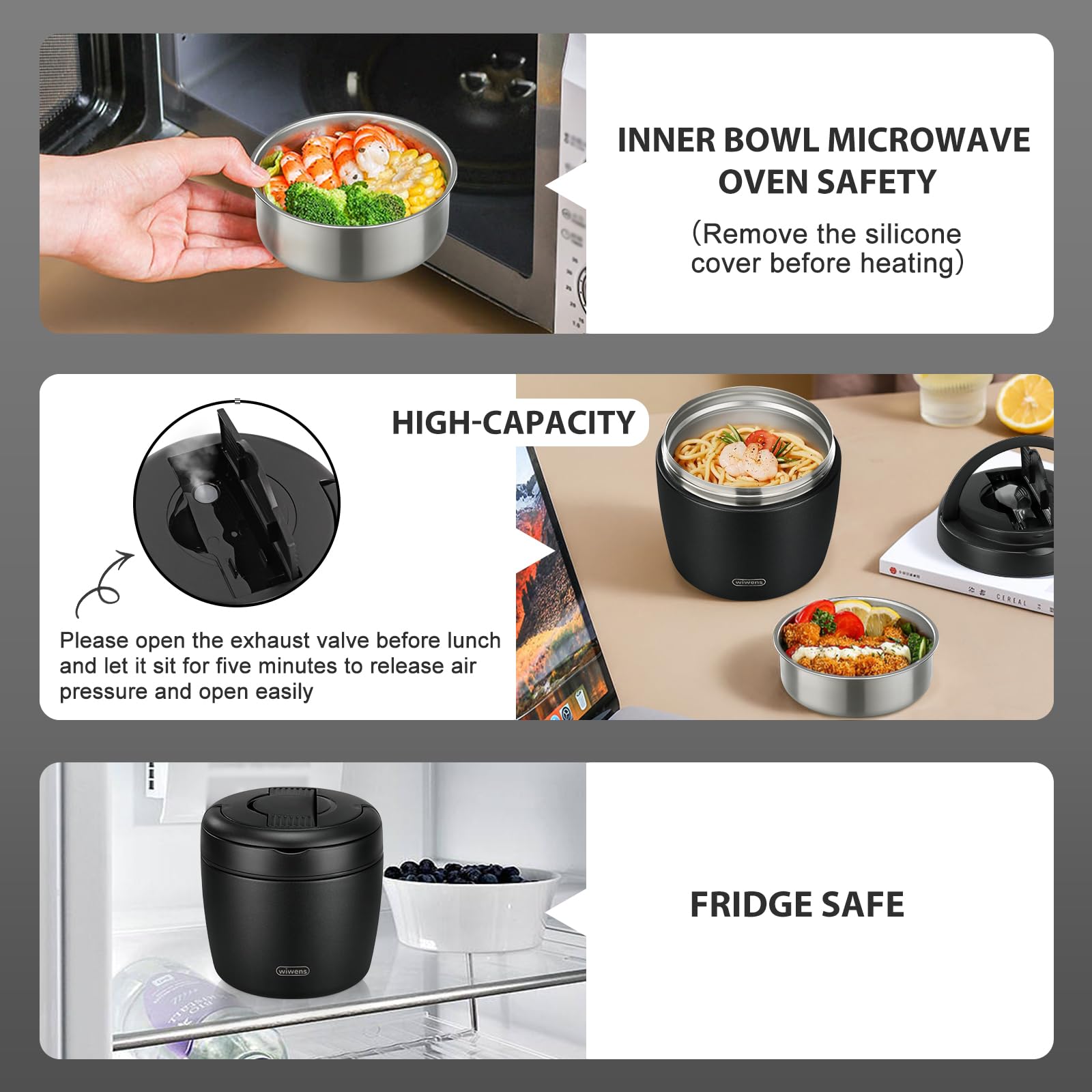 wiwens Thermo Food Jar for Hot Food Adults 32OZ Soup Thermo Lunch Containers Wide Mouth Vacuum Insulated Stainless Steel Leakproof Bento Box with Spoon (Beige)