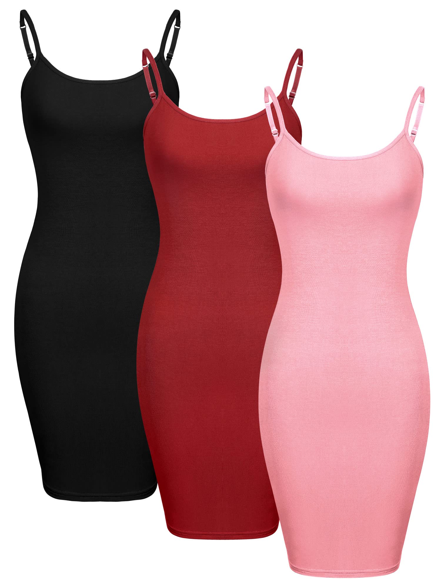 WILLBOND 3 Pieces Women's Basic Cami Long Tanks Dress Spaghetti Strap Slips for Under Dresses, Long Camisoles for Layering