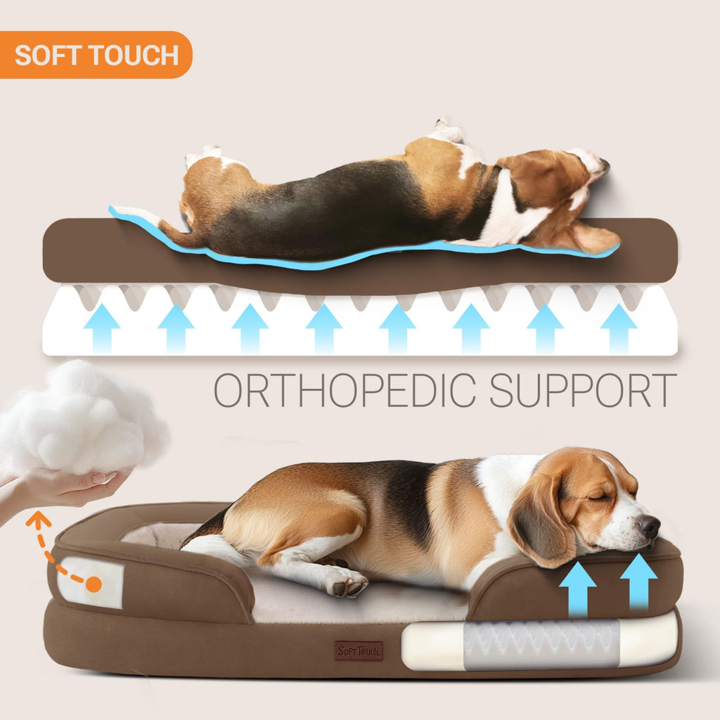 Soft Touch Orthopedic Dog Bed for Large Dogs with Faux Fur Top, Waterproof Pet Couch Bed with Removable Washable Cover and Supportive Foam Filling (Grey, Large)