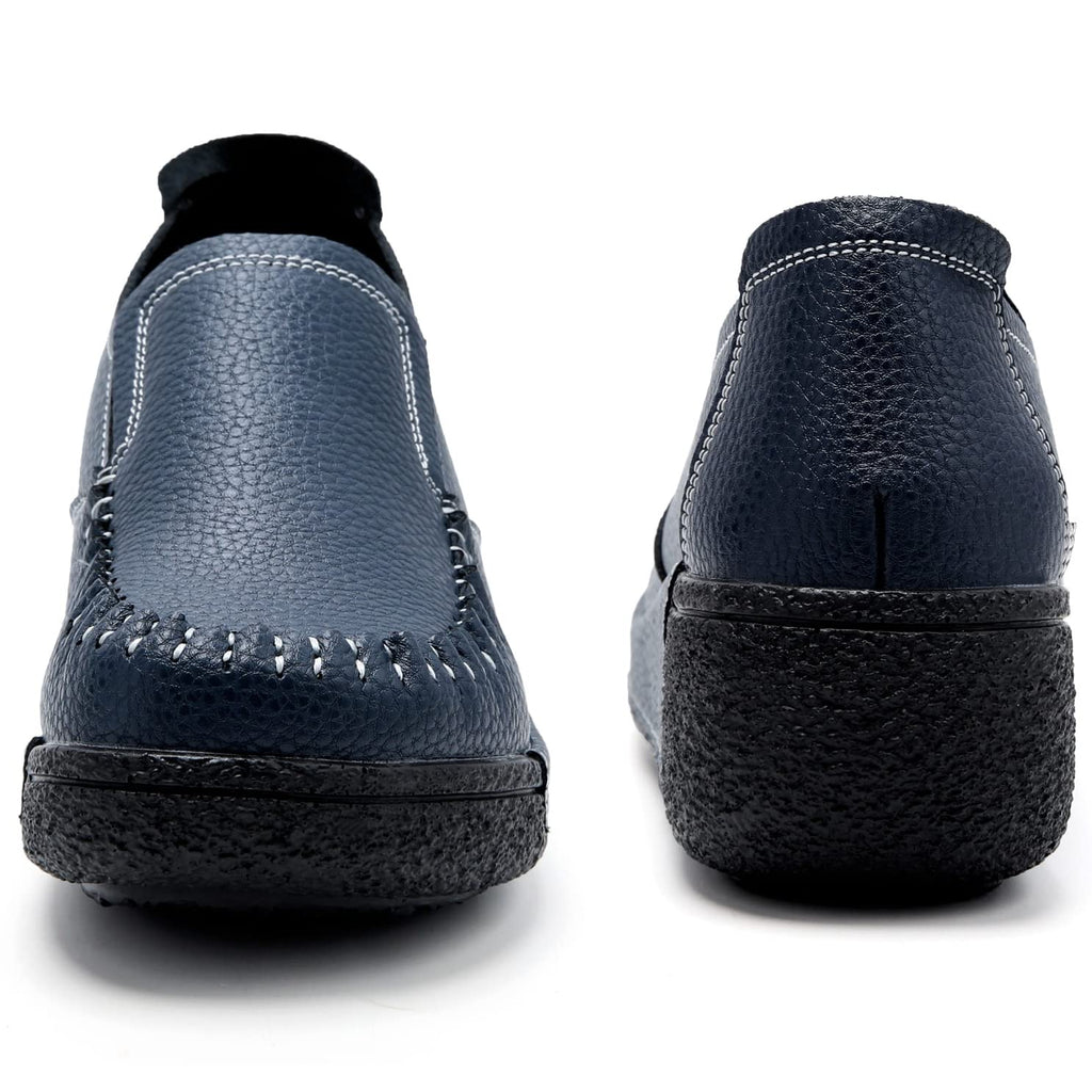 UZB Women's Slip On Loafer Leather Comfort Casual Platform Shoes