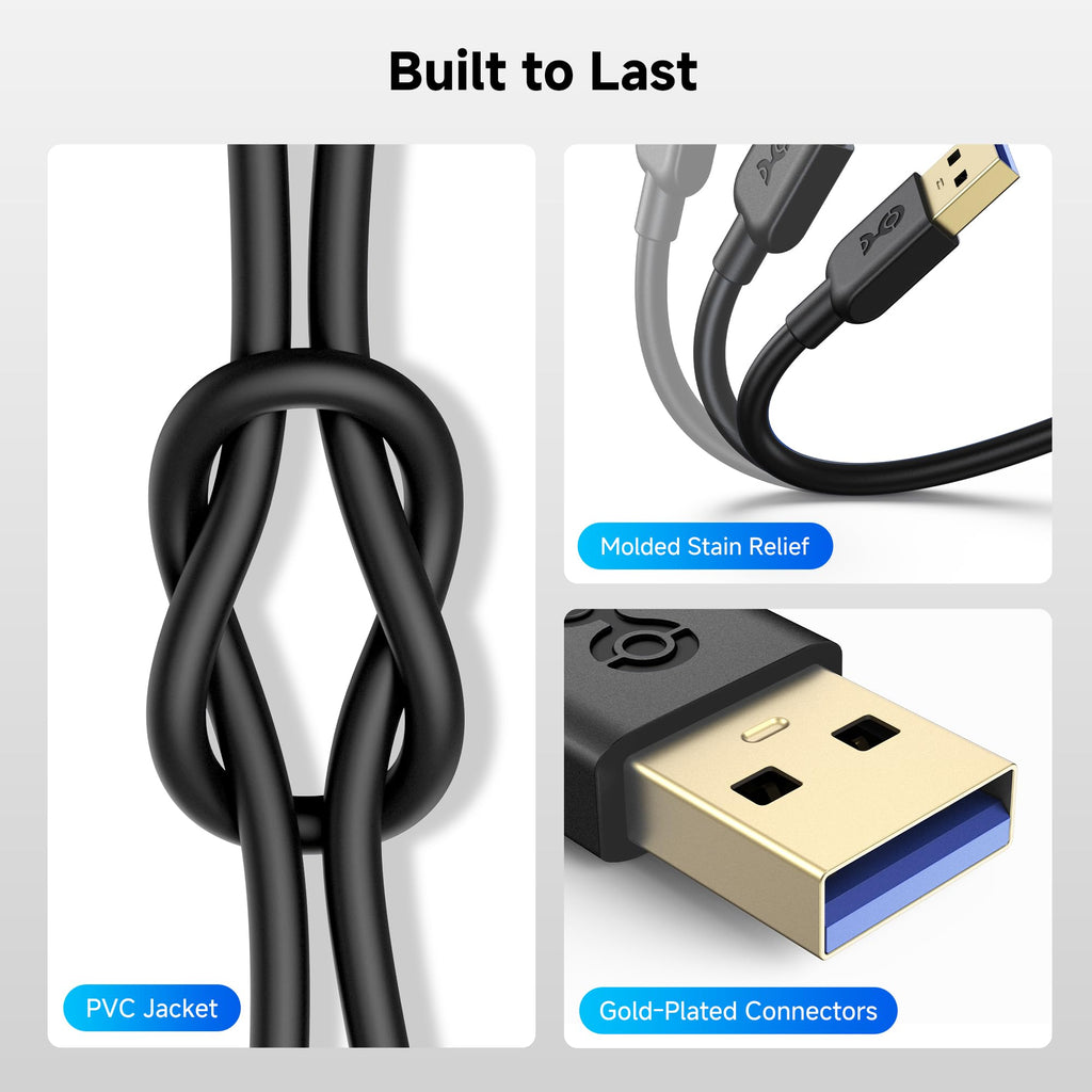 Cable Matters 5Gbps Short USB 3.0 Cable - 3ft, Male to Male USBA to USBA Cable, USB Cord, Black