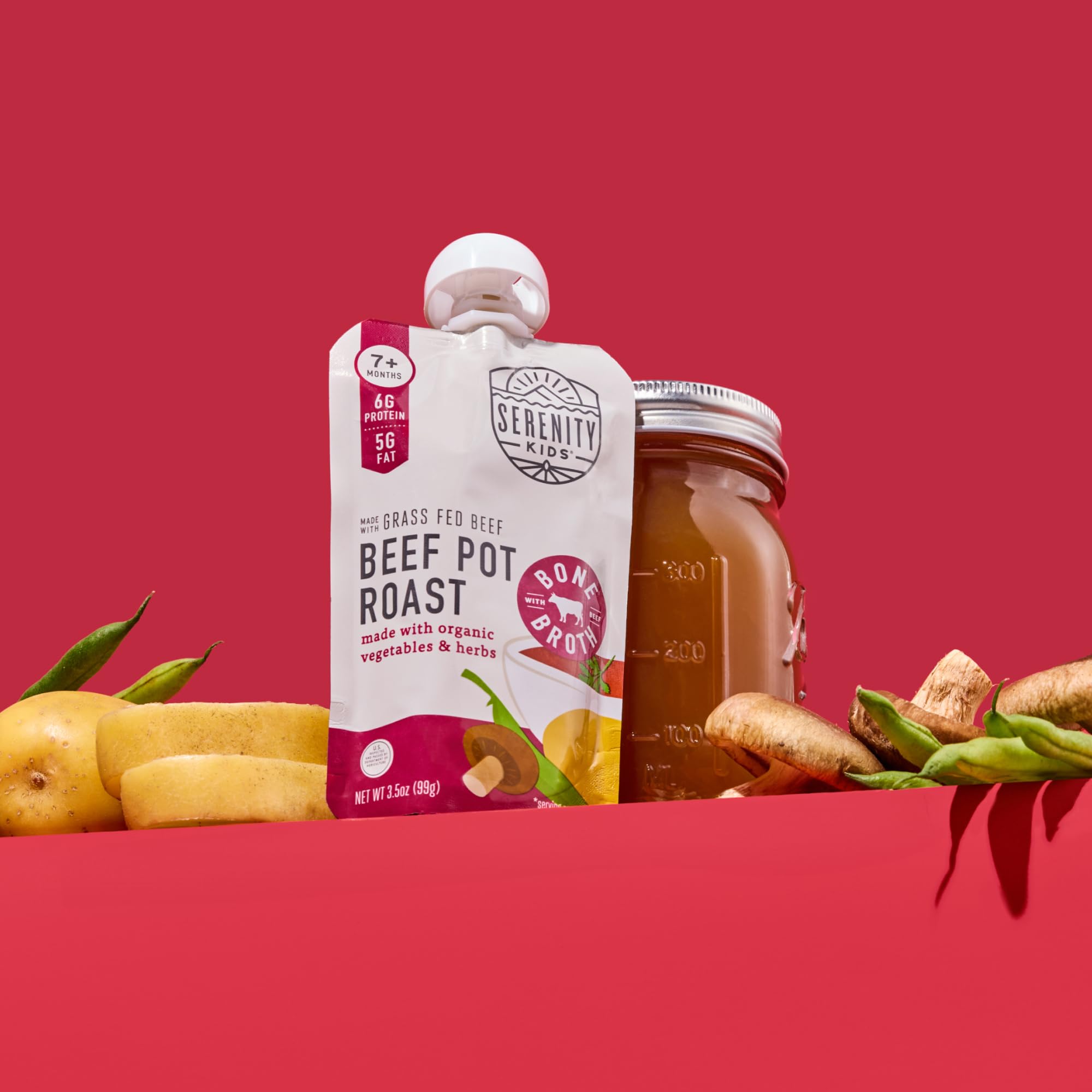 Serenity Kids Bone Broth Puree Made With Organic Veggies | Clean Label Project Purity Award Certified | 3.5 Ounce BPA-Free Pouch | Grass Fed Beef Pot Roast | 1 Count