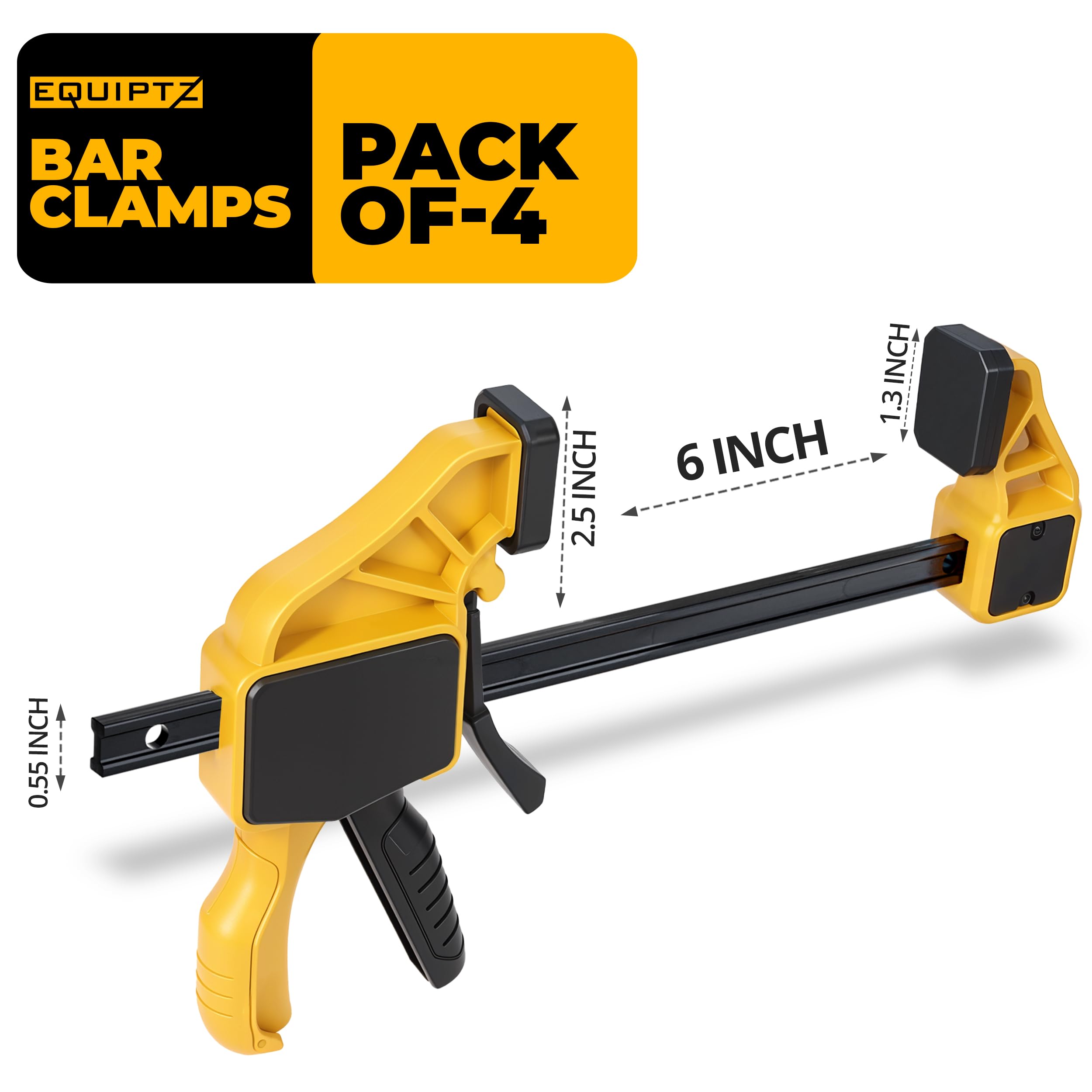 EQUIPTZ 6 Pack Bar Clamps for Woodworking – 2 Pcs 12" & 4 Pcs 6" Quick Grip Clamps Set with 150 lbs Force – Wood Clamps for Gluing, Carpentry, DIY, and Metalworking (Combo Sizes, 6 Pack)
