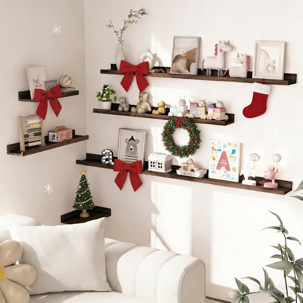 Heimlove Picture Ledge Shelf, Small Floating Shelves Set of 2, 16 Inches Picture Shelf for Wall with Ledge, Kids Bookshelf Wall Mounted for Living Room Bedroom Decor Books Photo Frames, Black