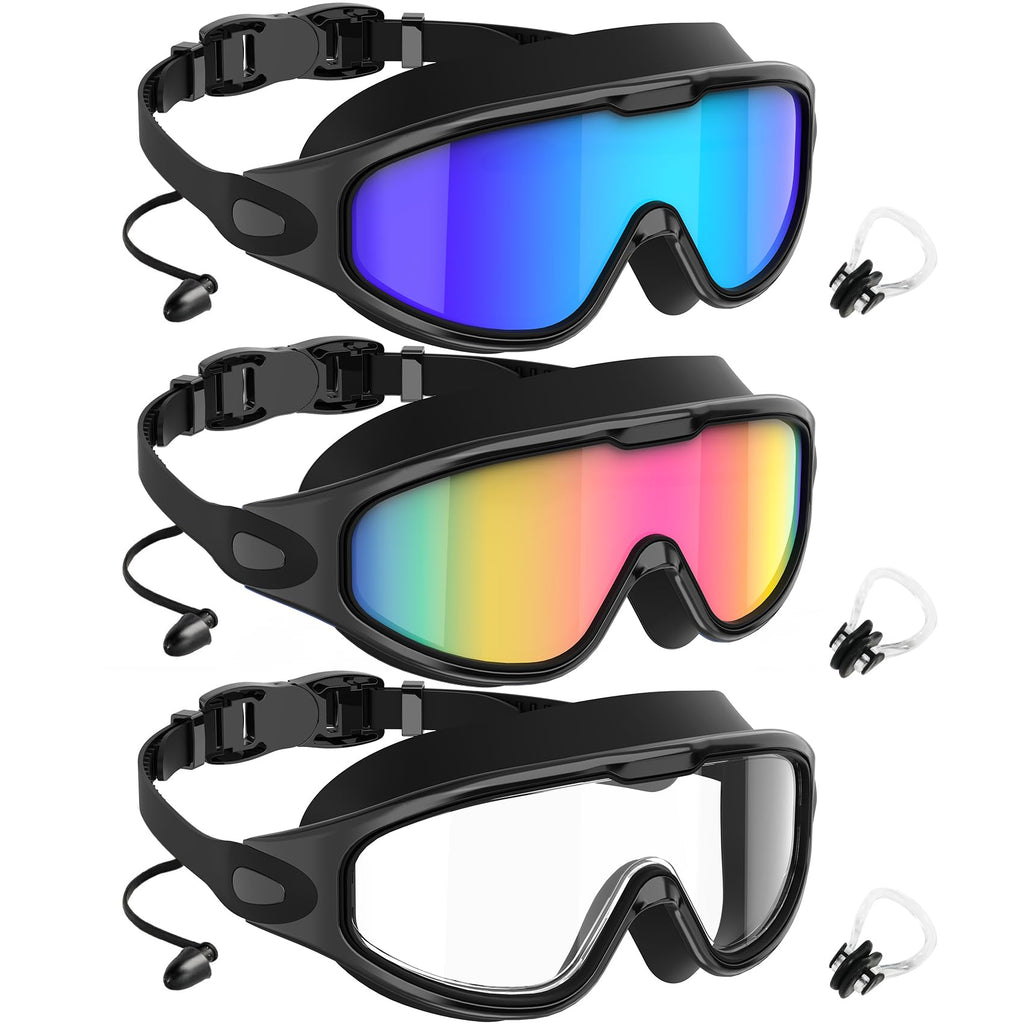 NSSIW Swim Goggles,Anti-Fog UV 180°Clear View Swimming Goggles,3 Pack Goggles Swimming Adult Men Women Youth