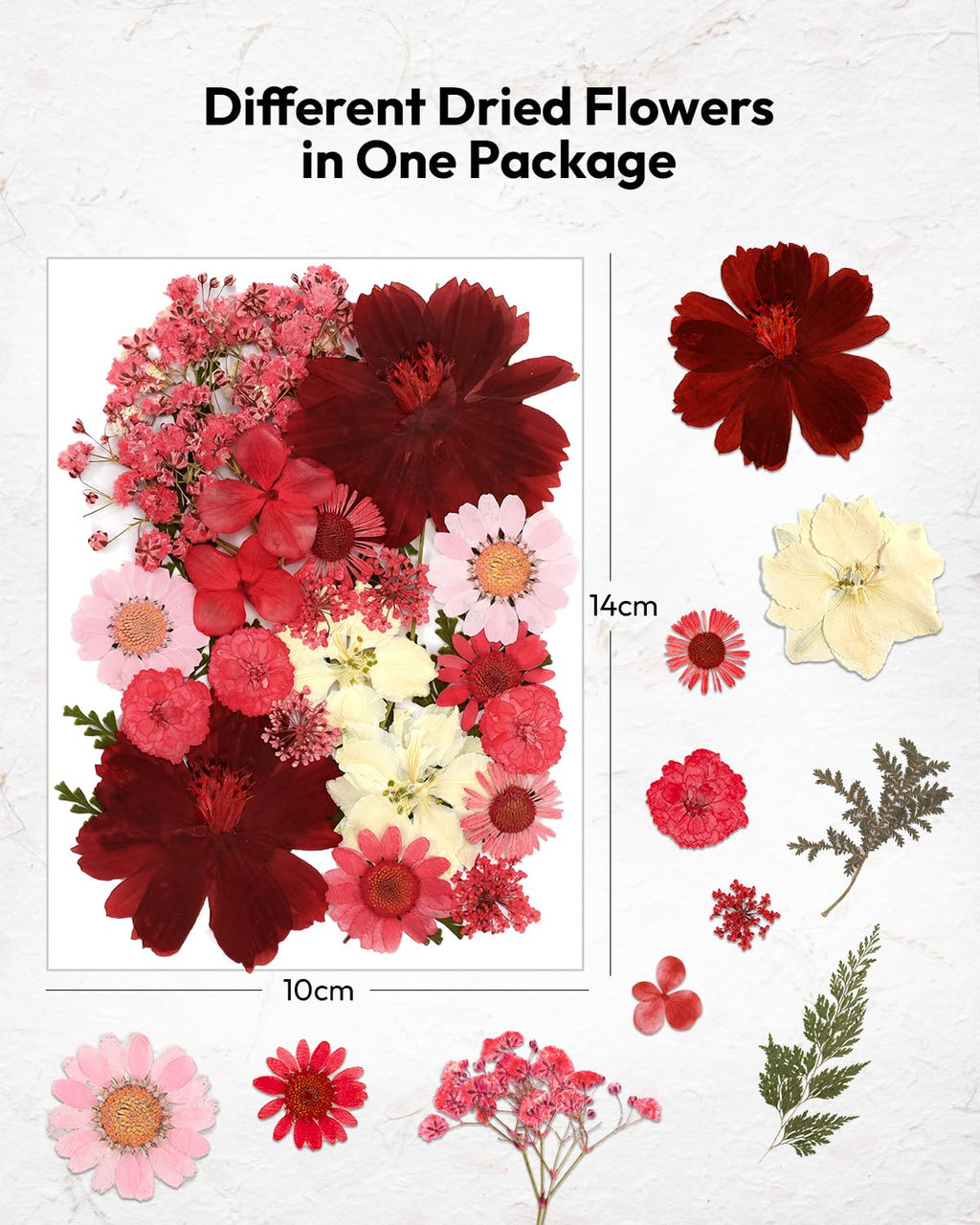 Dried Flowers, Resiners 58Pcs Pressed Flowers for Craft Pink Real Natural Dried Flowers Dry Leaves Kit for DIY Making Crafts Resin Soap Candle Scrapbook Supplies Card Making Jewelry