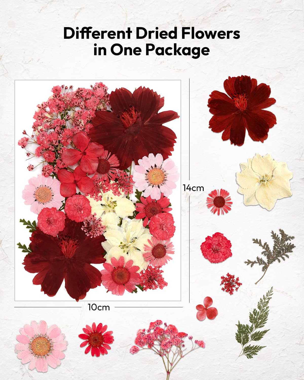 Dried Flowers, Resiners 58Pcs Pressed Flowers for Craft Pink Real Natural Dried Flowers Dry Leaves Kit for DIY Making Crafts Resin Soap Candle Scrapbook Supplies Card Making Jewelry