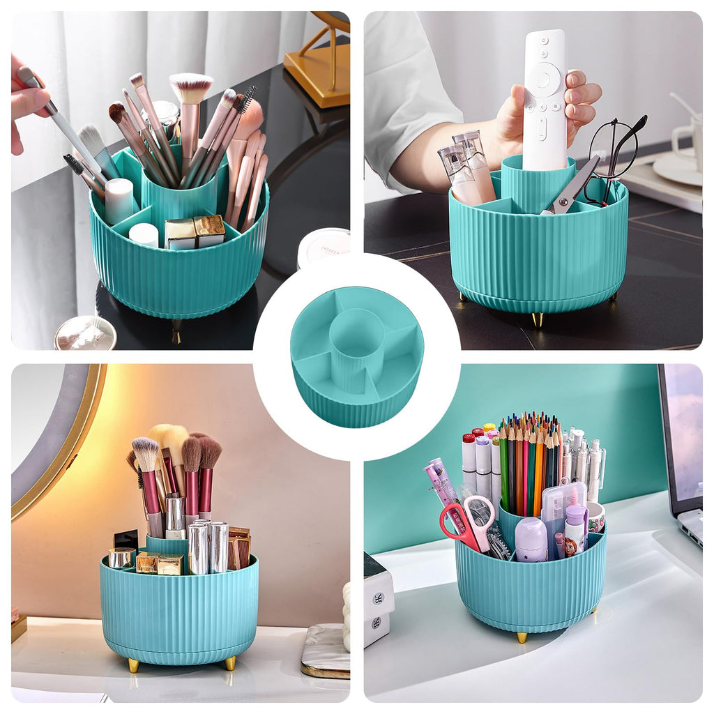 Makeup Brush Holder Organizer,360° Rotating Makeup Brush Organizer,5 Slot Make up Brushes Cup for Cosmetics, Nail Polish, Art Supply, Bathroom Vanity Desktop Organizer - Black