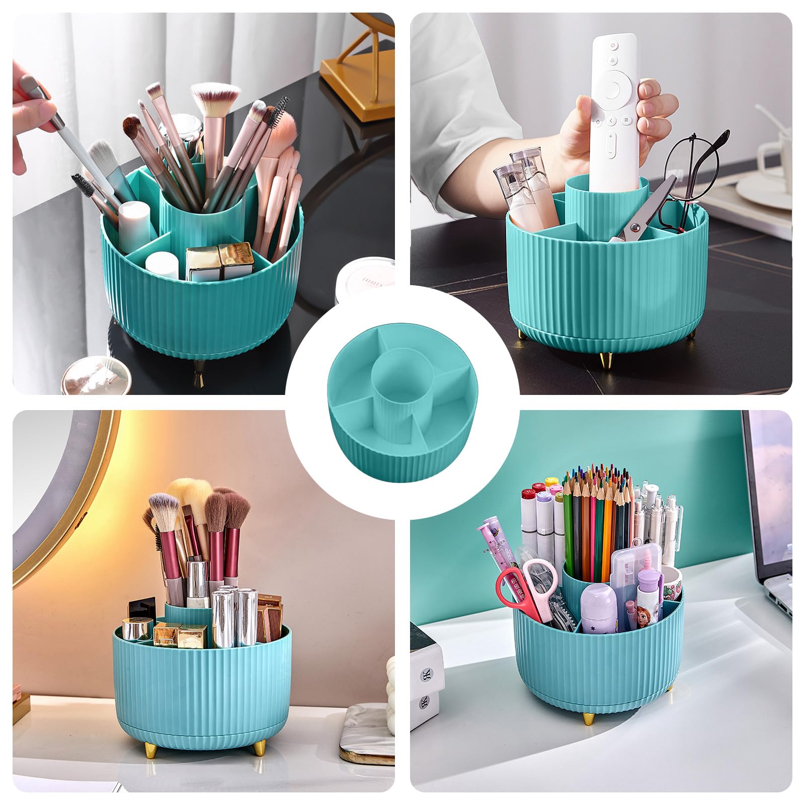 Makeup Brush Holder Organizer,360° Rotating Makeup Brush Organizer,5 Slot Make up Brushes Cup for Cosmetics, Nail Polish, Art Supply, Bathroom Vanity Desktop Organizer - Black