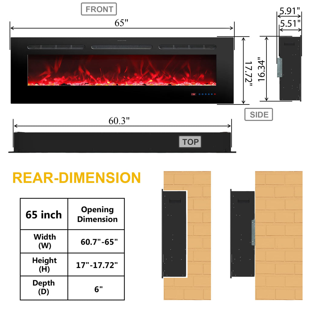 30 Inches Electric Fireplace Inserts, Recessed and Wall Mounted Fireplace Heater for Indoor Use with Remote Control, 13 Color Flames with Log &Crystal, 9H Timer, 750/1500W