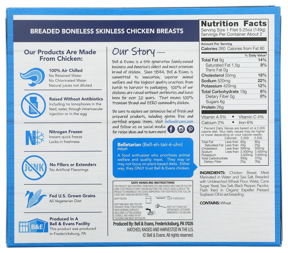 Bell & Evans Breaded Chicken Breast, 10.5 oz, Frozen