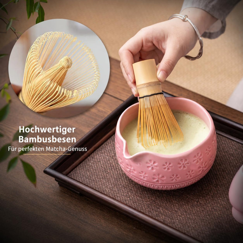 Buucup Matcha Whisk Set, Ceramic Matcha Kit Includes Matcha Bowl, Matcha Whisk and Holder, Bamboo Scoop, Scoop Rest, Sifter and Tea Towel - 7 Pcs Matcha Kit for Matcha Lovers (Blue)
