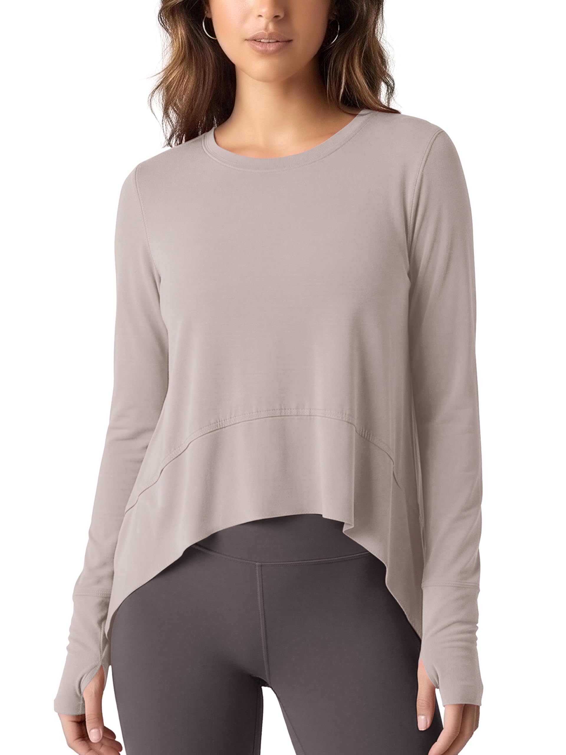ODODOS Long Sleeve Tee for Women with Thumb Hole Athletic Gym Workout Crop Tops Yoga Shirts