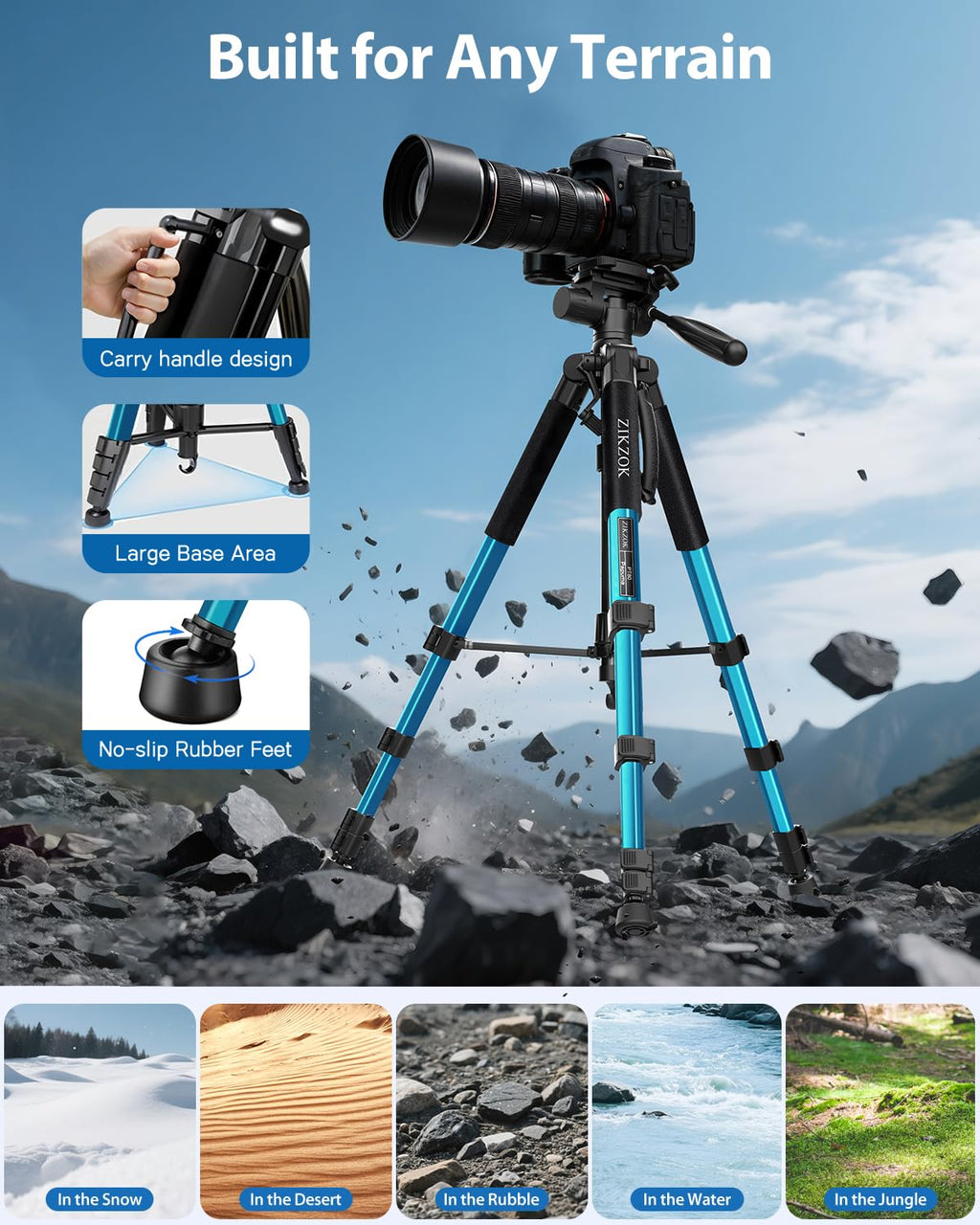 75" Camera Tripod, Aluminum Heavy Duty Camera Stand for ipad Phone, Travel Tripod with/Carry Bag/Phone Tablet Holder, Compatible with Canon Nikon Sony DSLR, Spotting Scopes, Max Load 15 Lb(Black)