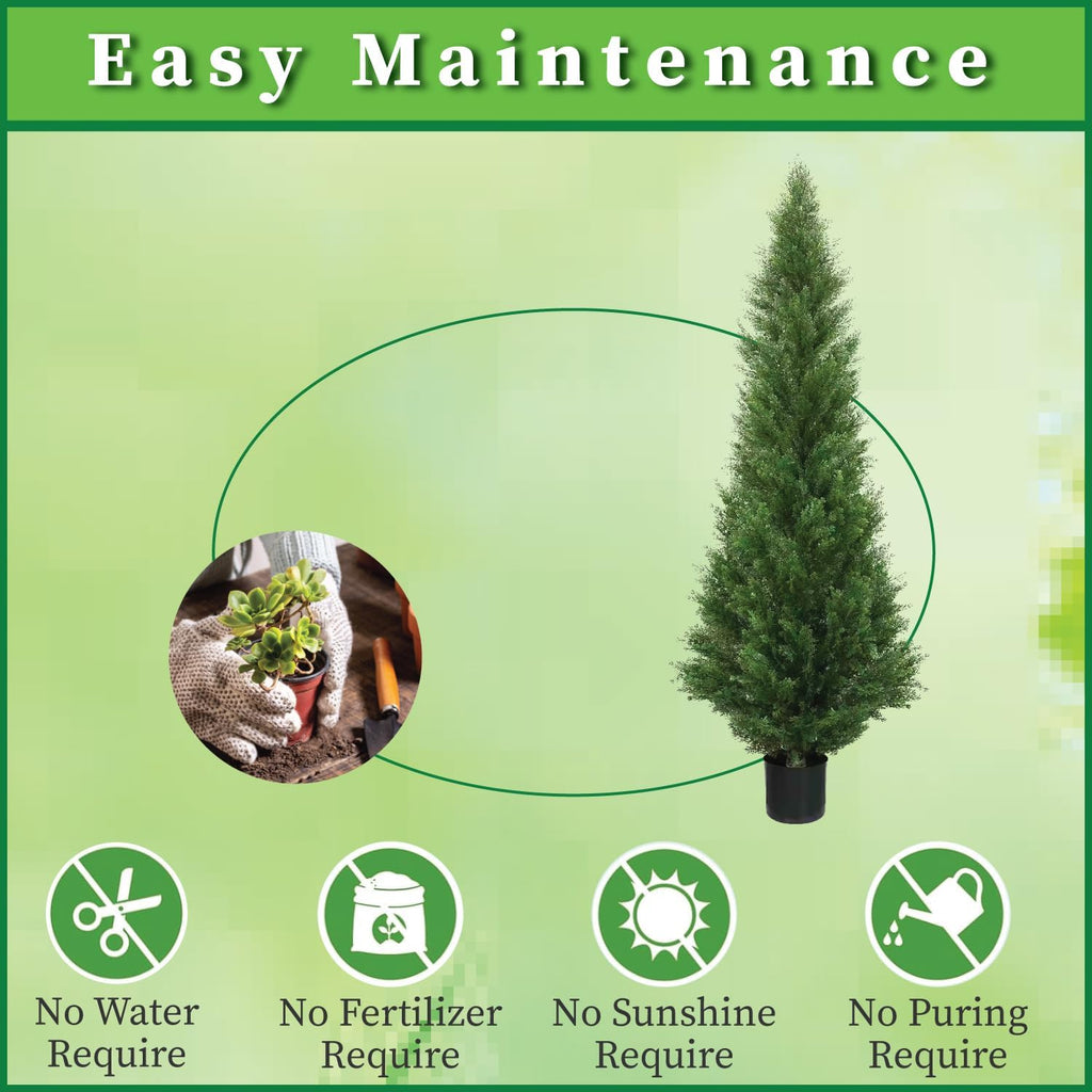 Two 5 Foot Outdoor Artificial Cedar Topiary Trees Potted Plants Two Peace Construction