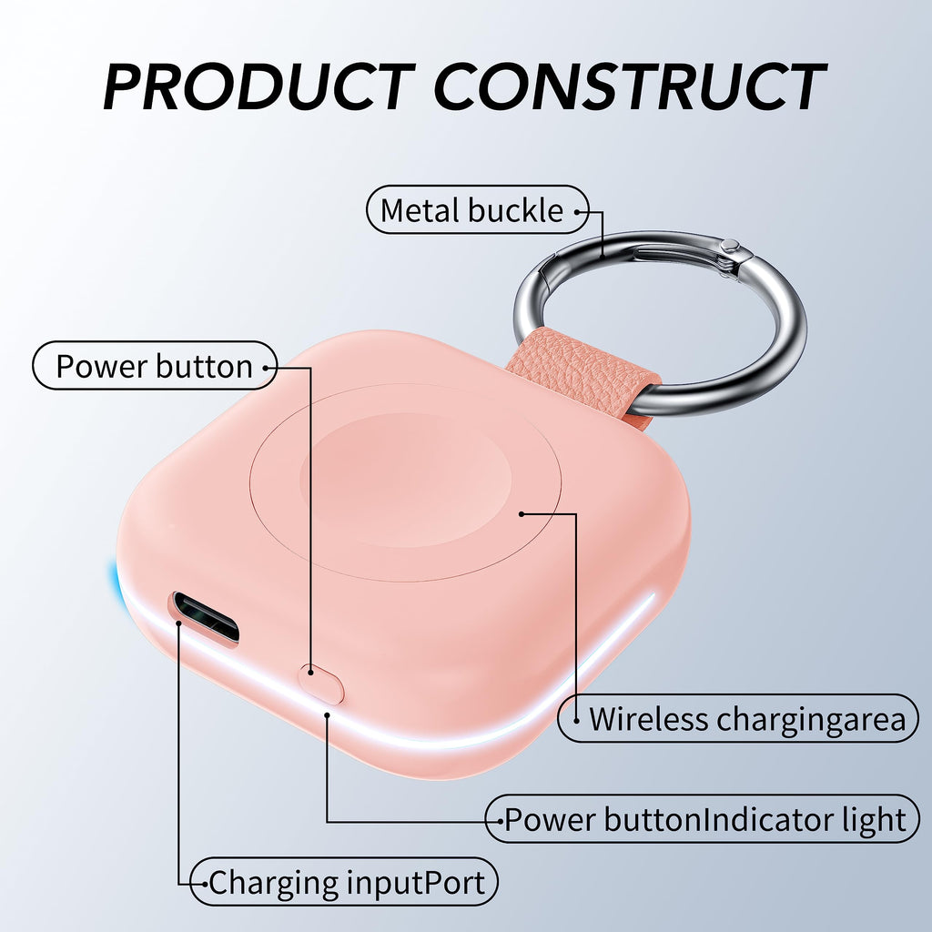 HUOTO Portable Charger for Apple Watch,Wireless Magnetic iWatch Charger 1200mAh Power Bank Travel Keychain Accessories Smart Chargers for Apple Watch Series 11/10/9/8/7/6/SE/5/4/3/2/1/UItra/UItra 2