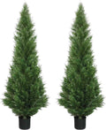 Two 5 Foot Outdoor Artificial Cedar Topiary Trees Potted Plants Two Peace Construction