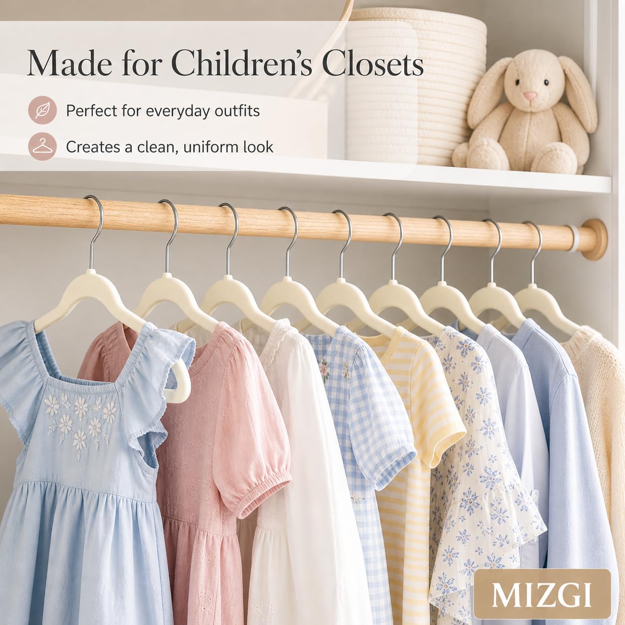 MIZGI Baby Velvet Hangers,Non-Slip Kids & Toddler Hangers,11.8 Inch Hangers for Baby Clothes,Pack of 50(Black/Black)