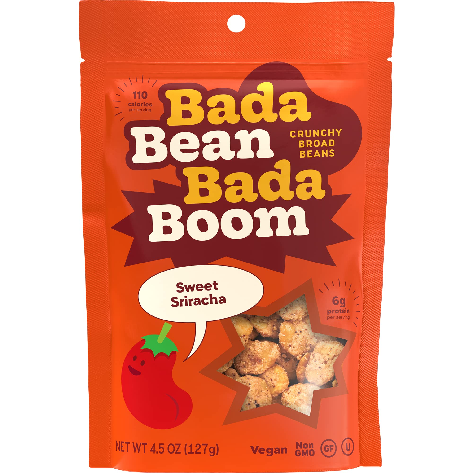 Bada Bean Bada Boom, Crunchy Roasted Broad Bean Snacks (Fava), High Protein, Vegan, Gluten-free - 110 Calorie Packs, Buffalo Wing, 4.5 Ounce (Pack of 6)