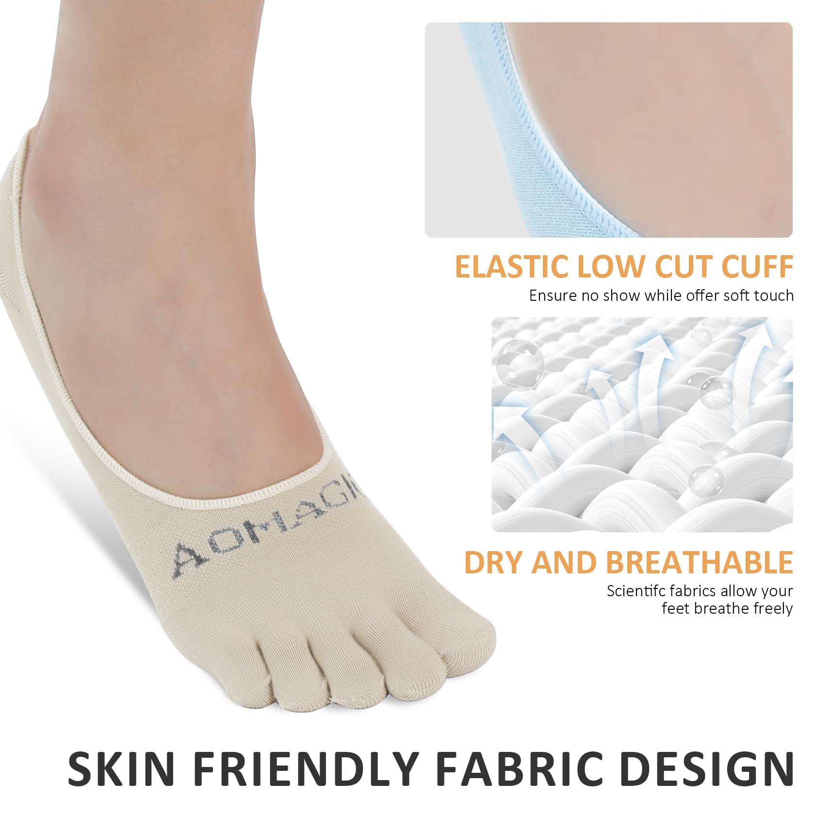 Toe Socks No Show for Women & Men Running Five Fingers Athletic Invisible Liner Socks, Moisture Wicking