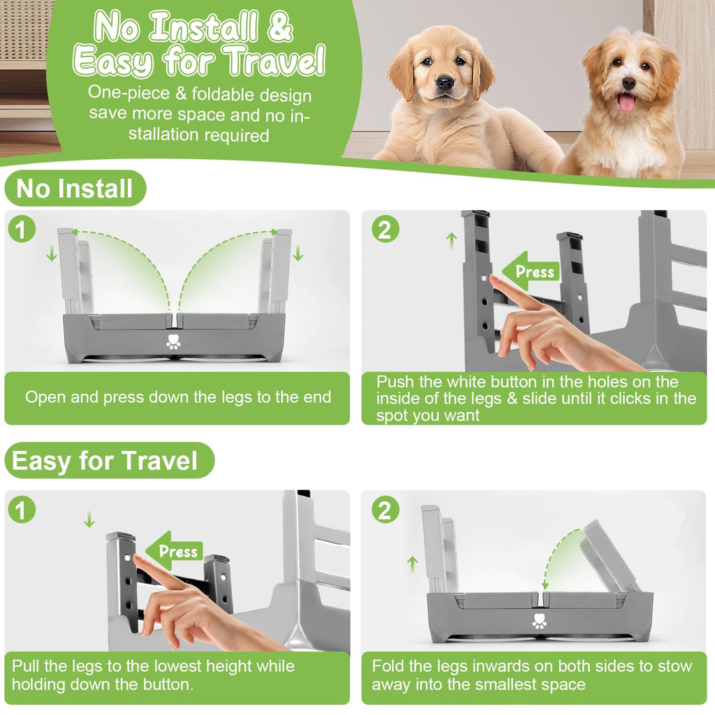 Elevated Dog Bowls 3 Height Adjustable Raised Bowl Stand with 25oz Stainless Steel Dog Food Bowls Anti-Slip for Small Dogs Adjusts to 7.5", 6", 2.75", Black