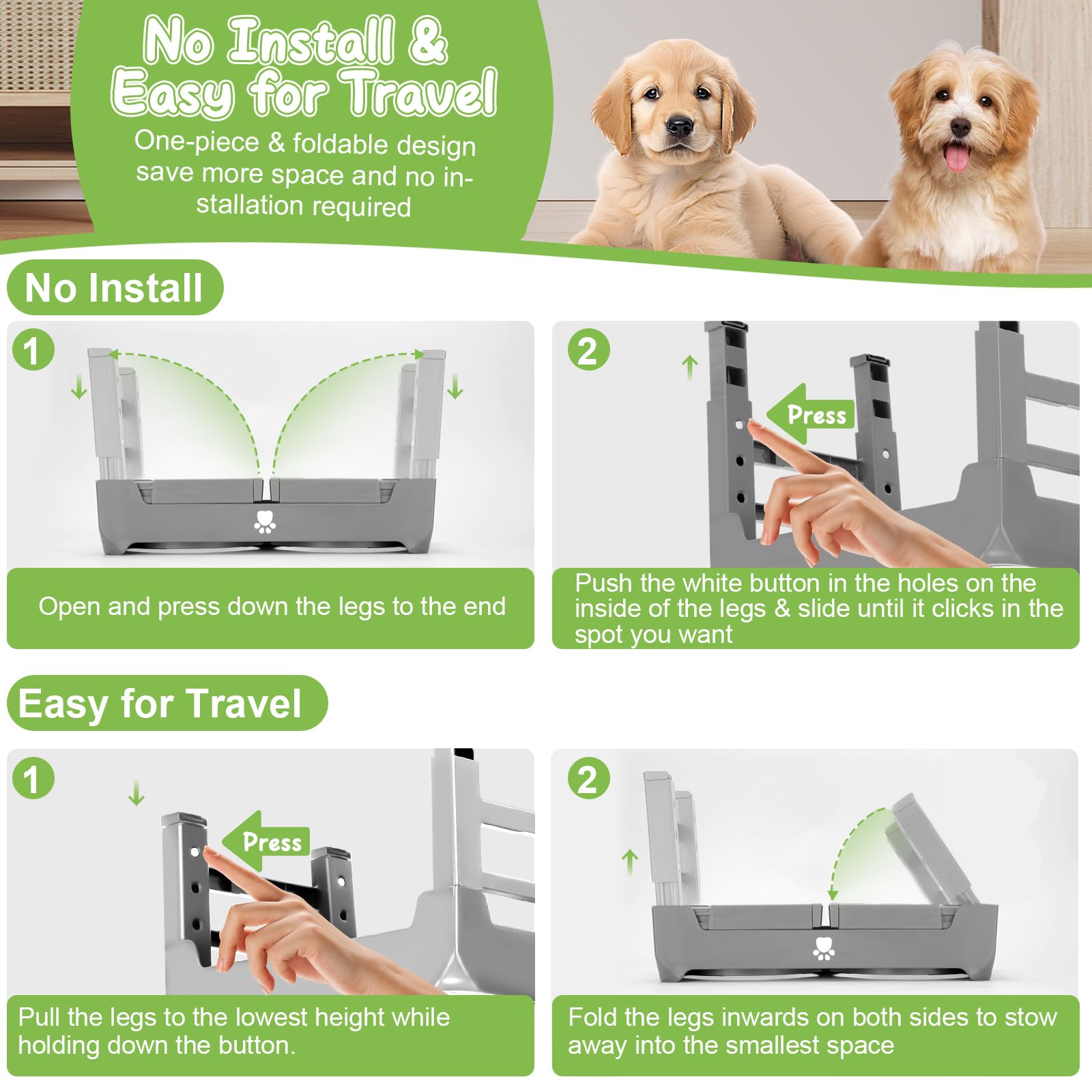 Elevated Dog Bowls 3 Height Adjustable Raised Bowl Stand with 25oz Stainless Steel Dog Food Bowls Anti-Slip for Small Dogs Adjusts to 7.5", 6", 2.75", Black