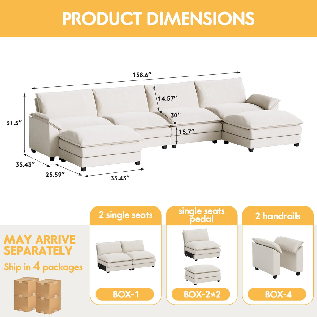 Homall 80" Modular Sectional Sofa, Loveseat Sofa Couch with Double-Layer Cushion, DIY Combination Chenille Deep 2-Seat Cloud Couch for Living Room, Apartment (Bright Grey, Loveseat Sofa)
